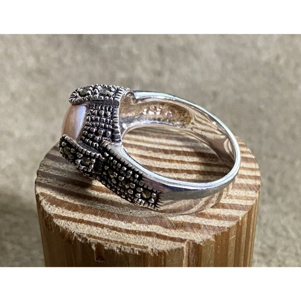 Vintage Sterling Silver Ring Marcasite & Rhodochrosite Gem .925 Size 7.75 7.1 Gr - Picture 8 of 8